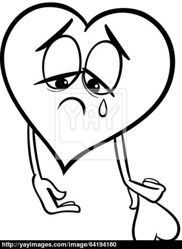 374x512 Sad Broken Heart Coloring Page Vector