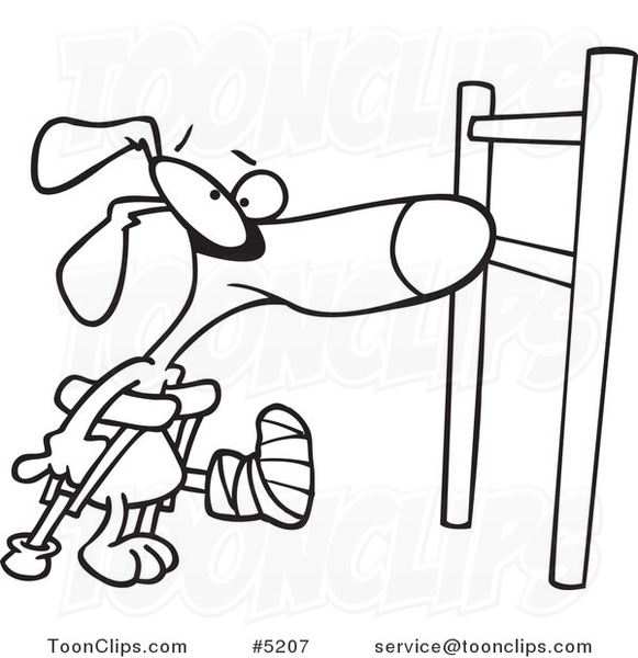 581x600 Cartoon Black And White Line Drawing Of A Dog With A Broken Leg