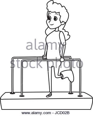 300x375 Cartoon Girl Patient With Broken Leg In Physiotherapy Stock Vector