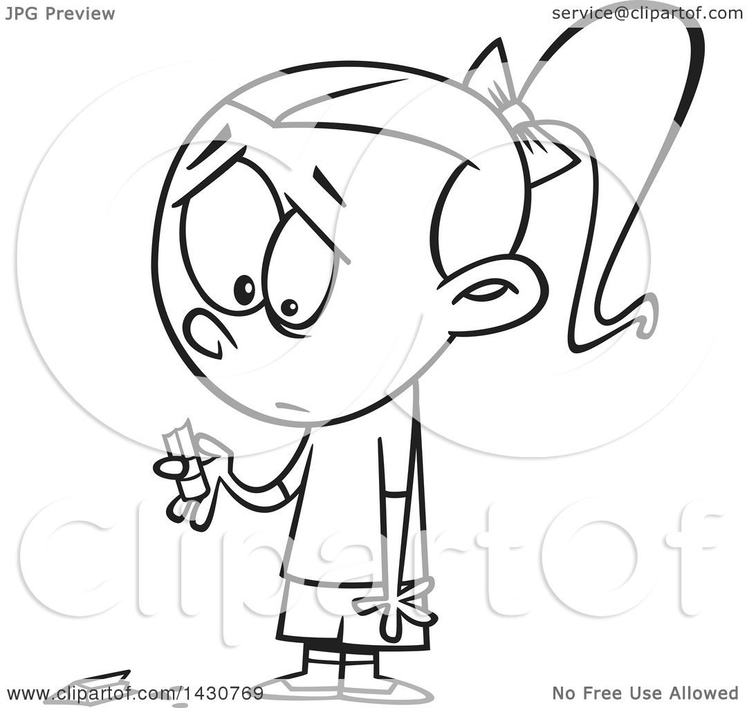 1080x1024 Clipart Of Cartoon Blacknd White Lineart Sad Girl Holding
