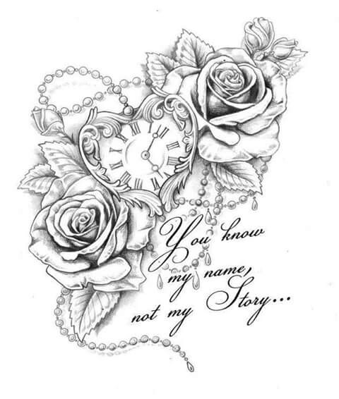 480x566 Roses Heart Clock Saying Ink Clocks, Tattoo