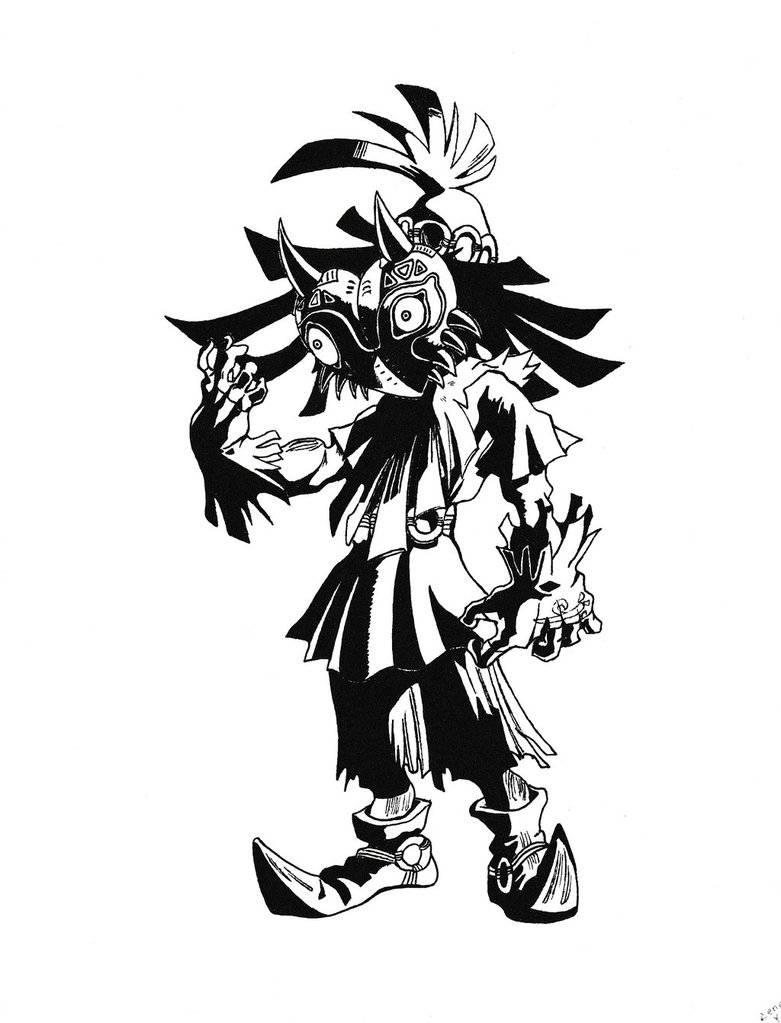 781x1023 Skull Kid Ink Sketch By Brokenelement89