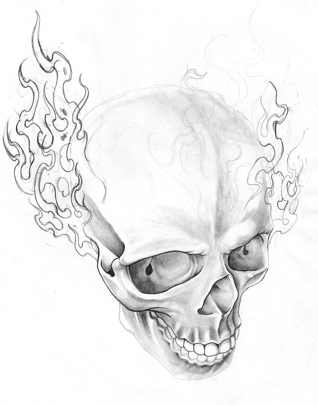 628x800 Fire Skull Sketch By Dookiepants