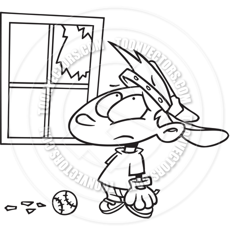 460x460 Cartoon Broken Window (Black And White Line Art) By Ron Leishman