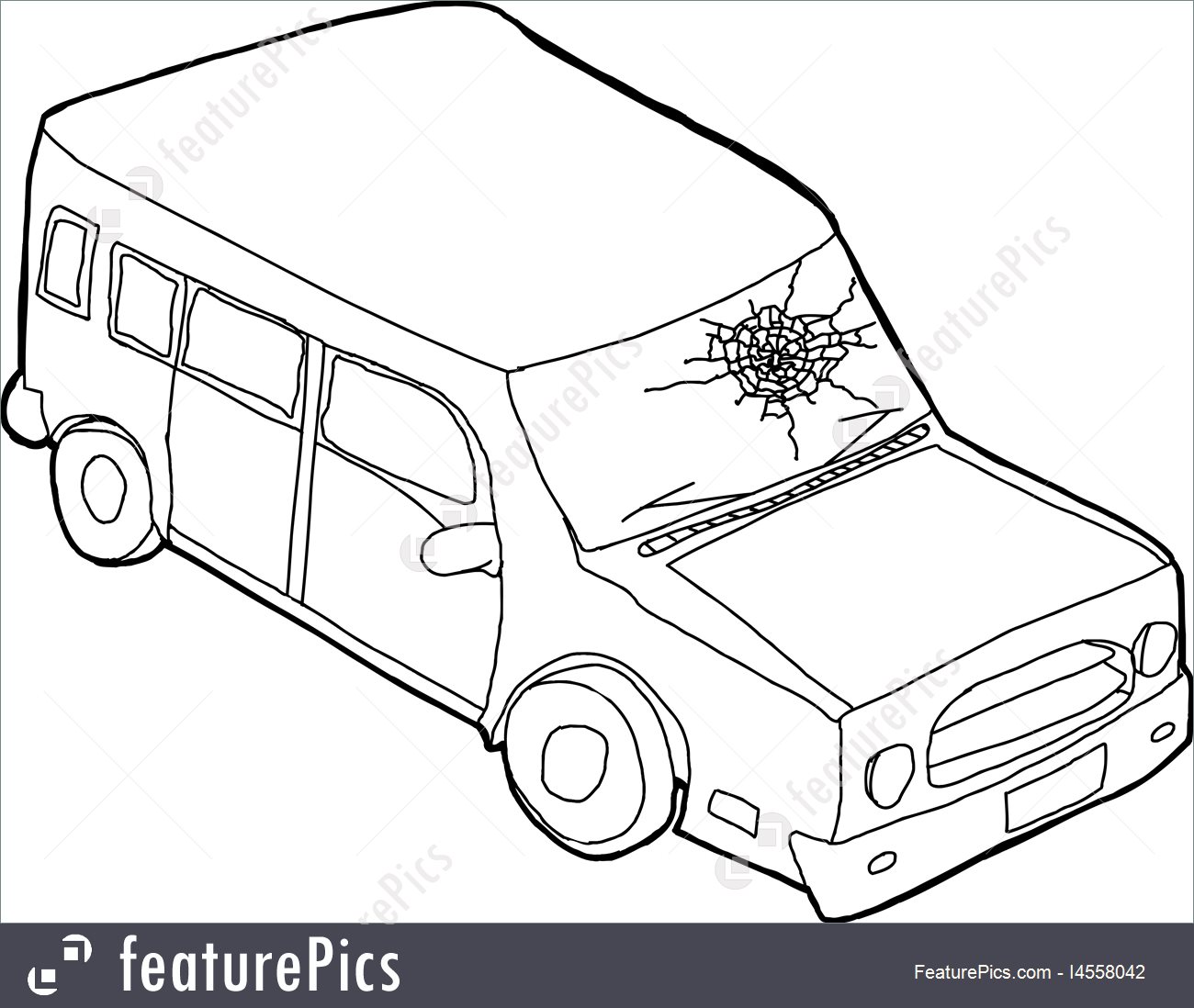 1300x1098 Outline Of Car With Fractured Window Stock Illustration I4558042