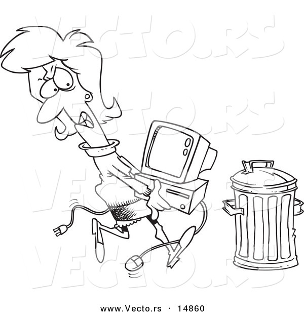 600x620 Vector Of A Cartoon Businesswoman Throwing Away A Broken Computer