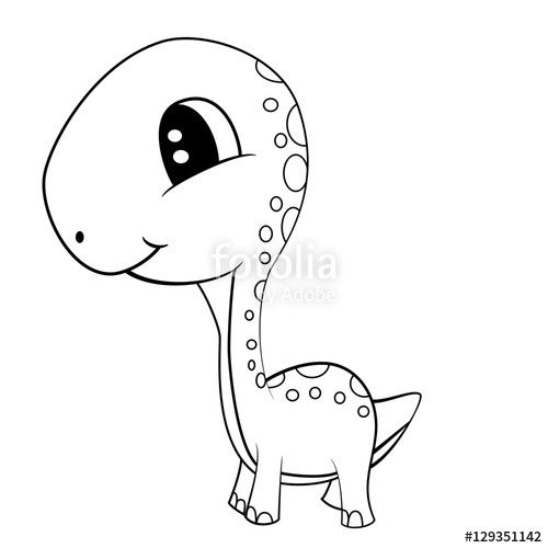 500x500 Illustration Of Cute Black And White Cartoon Of Baby Brontosaurus