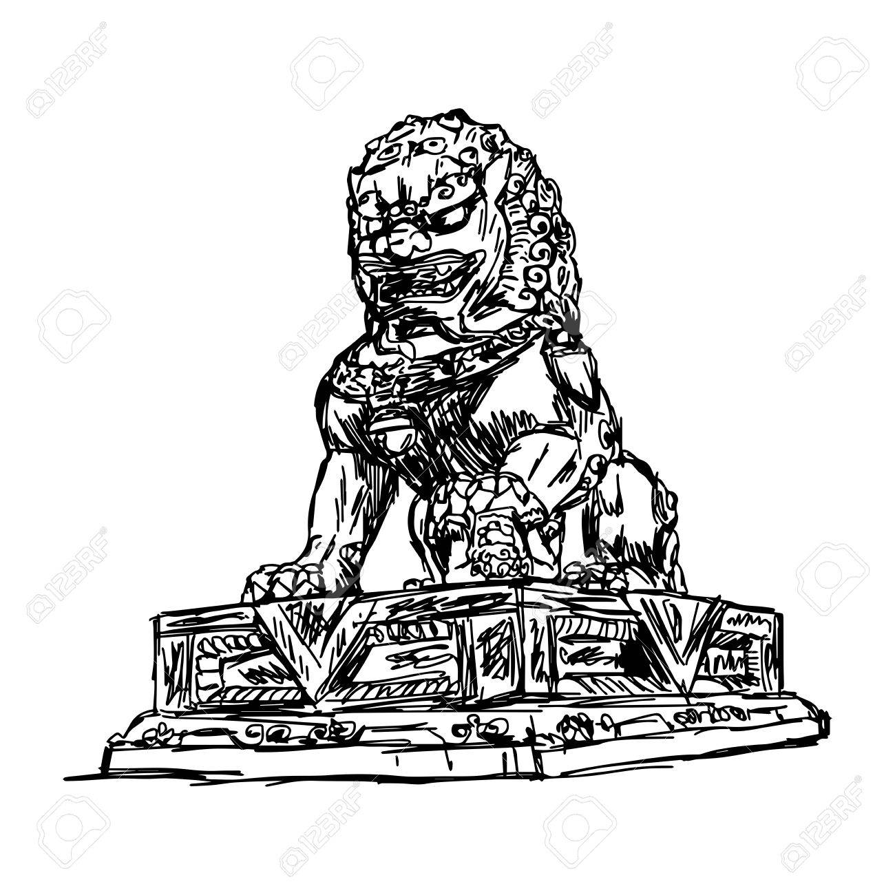 1300x1300 Illustration Vector Doodle Hand Drawn Of Sketch Big Bronze Lion