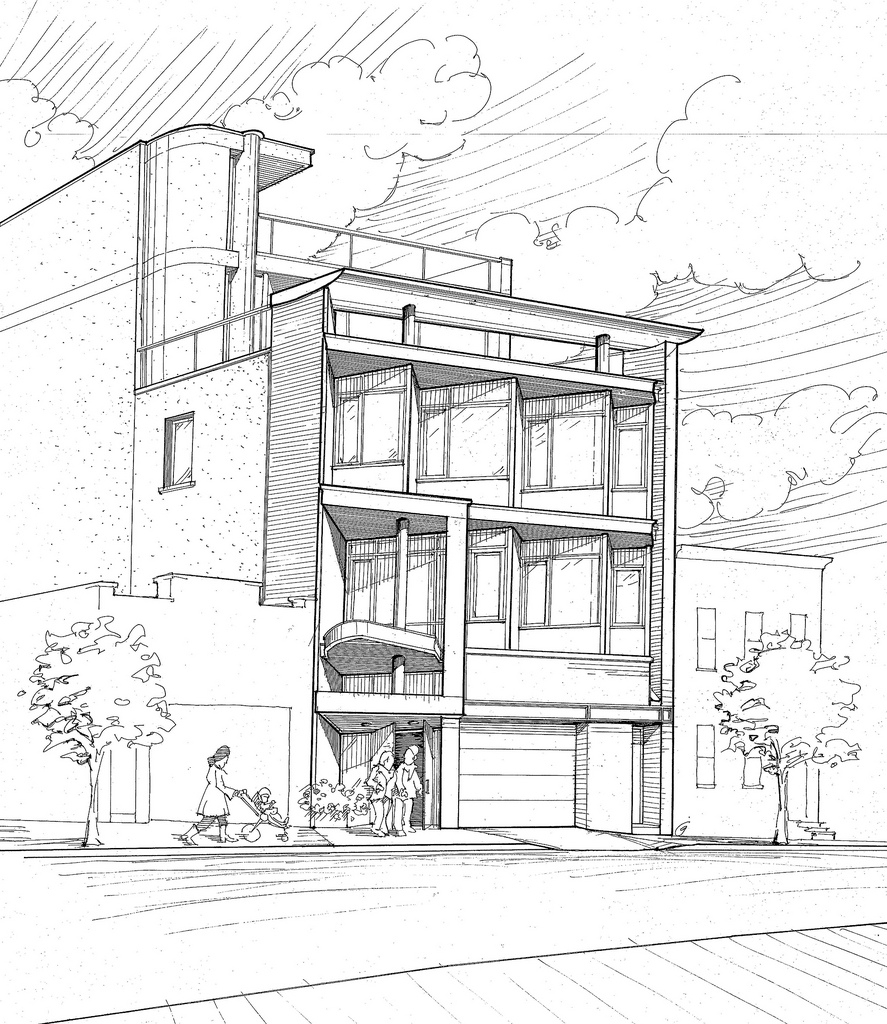 887x1024 Office Building Sketches Brooklyn Office Building Preliminary Bw