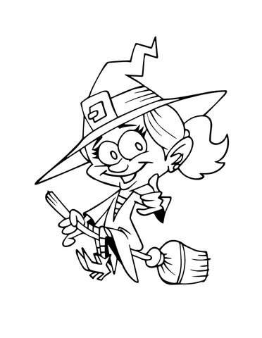 372x480 Smiling Witch On A Broom Coloring Page Free Printable Coloring Pages