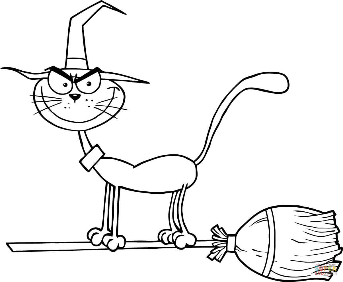 1205x990 Black Cat Flying A Broom Coloring Page Free Printable Coloring Pages