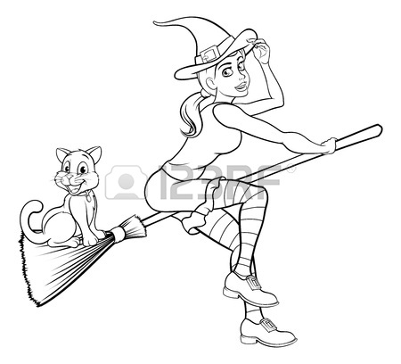 450x408 Cartoon Halloween Witch Flying On Her Broomstick Royalty Free