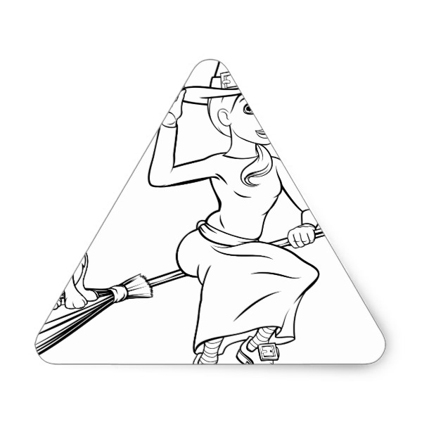 600x600 Halloween Witch Flying On Broomstick Scene Triangle Sticker