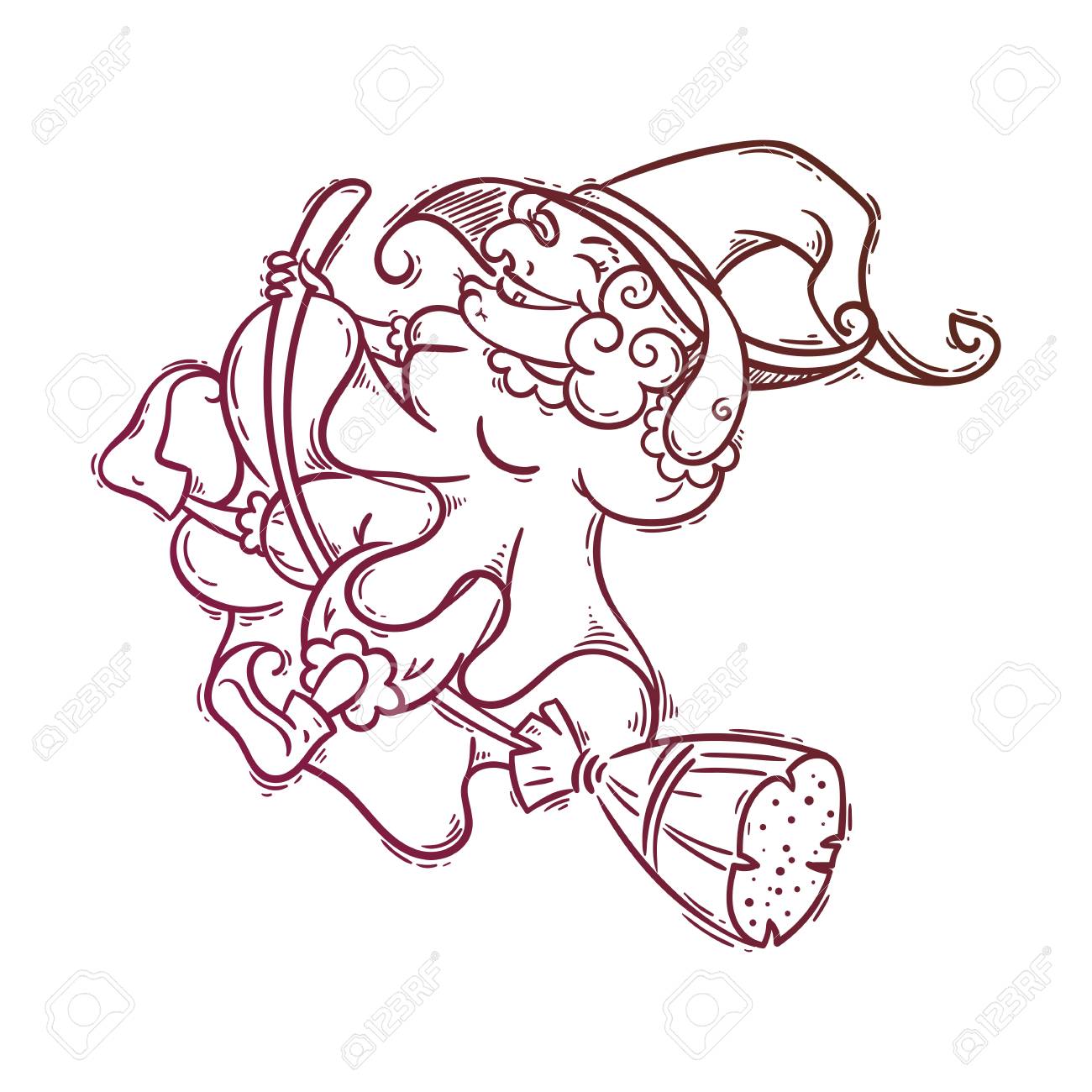 1300x1300 Happy Old Witch Flying On Broomstick In The Night. Halloween