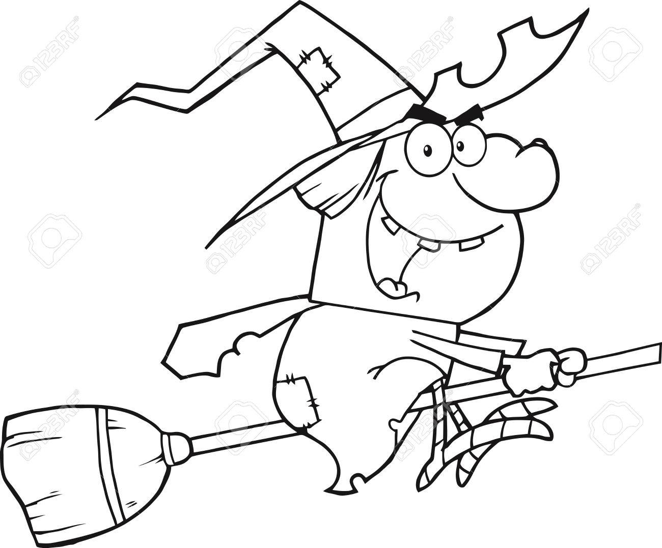 1300x1077 Back And White Witch Ride A Broomstick Royalty Free Cliparts