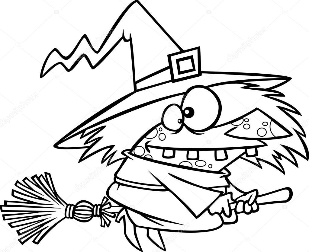 1023x835 Vector Of A Cartoon Warted Witch On Her Broomstick