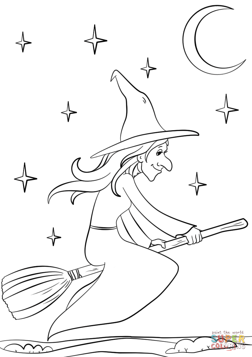 849x1200 Witch Riding Broomstick Coloring Page Free Printable Coloring Pages