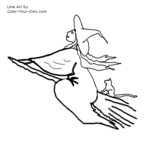500x500 Witch On A Broomstick Coloring Page