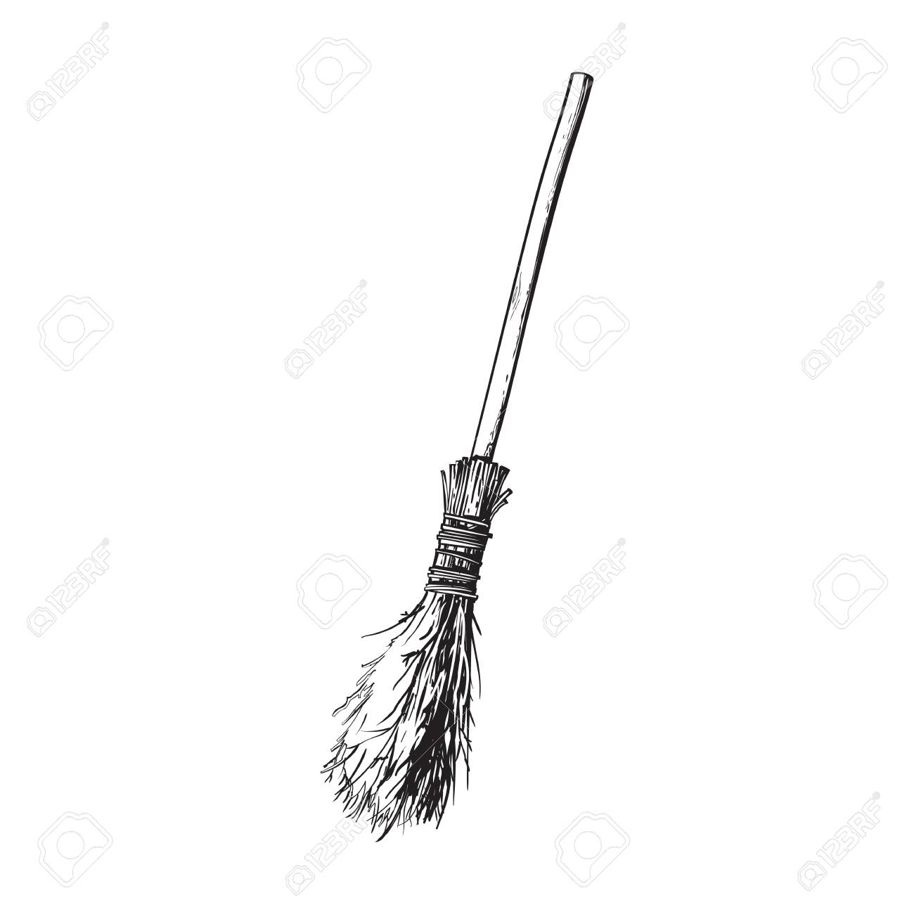 1300x1300 Black And White Old Twig Broom, Broomstick, Traditional Halloween