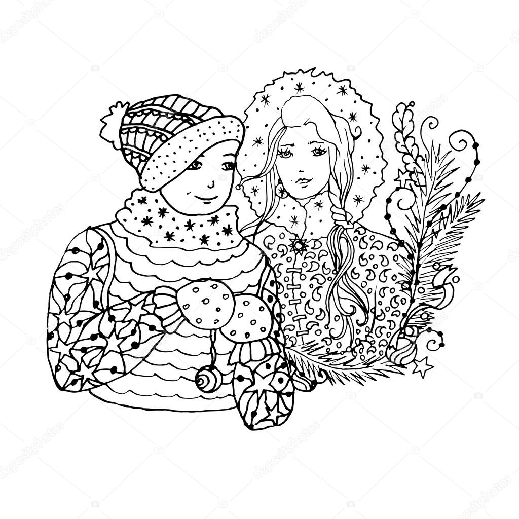 1024x1024 Brother And Sister For Merry Christmas Stock Vector Ilonitta