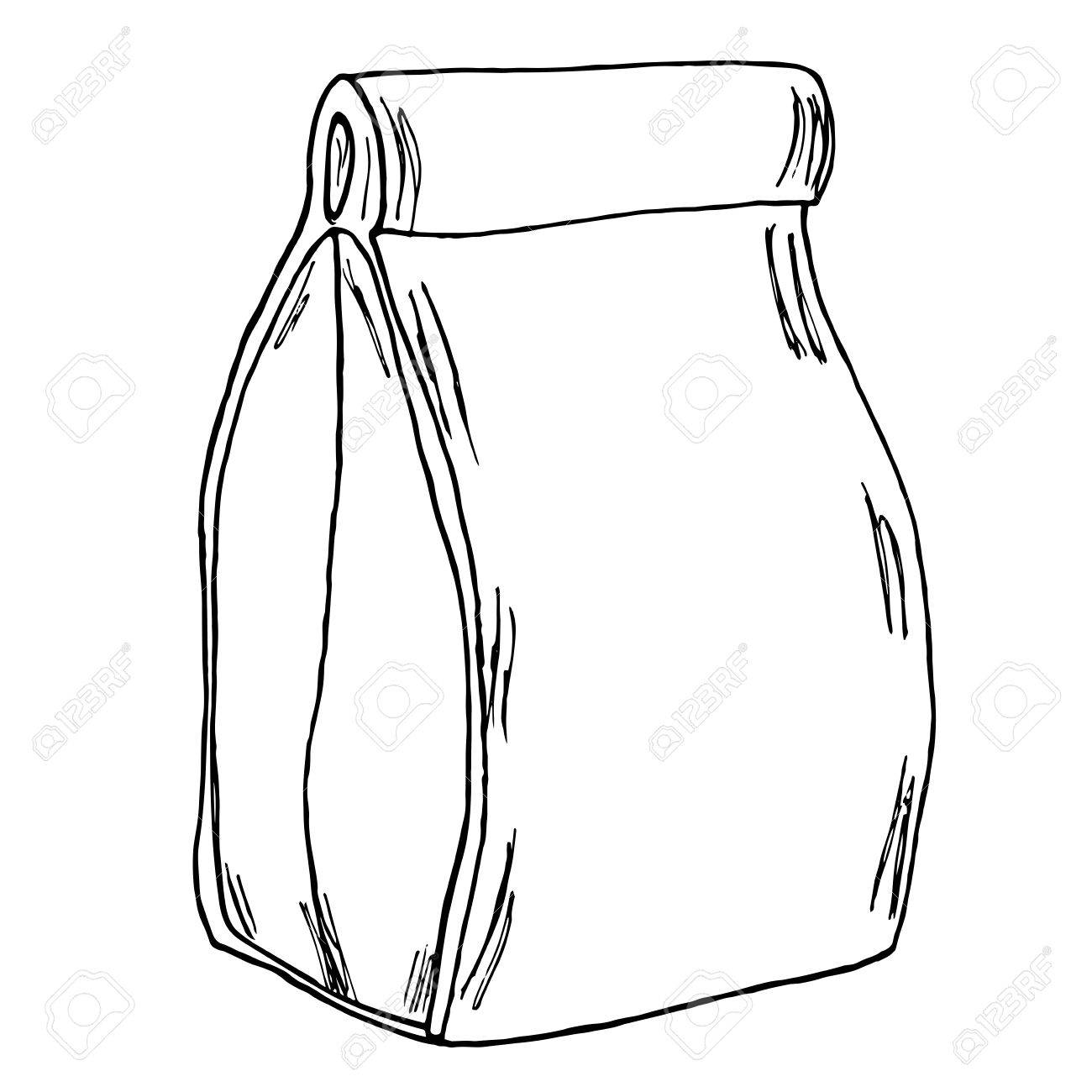 1300x1300 Paper Lunch Bag. Hand Drawn Cartoon Sketch. Vector Royalty Free