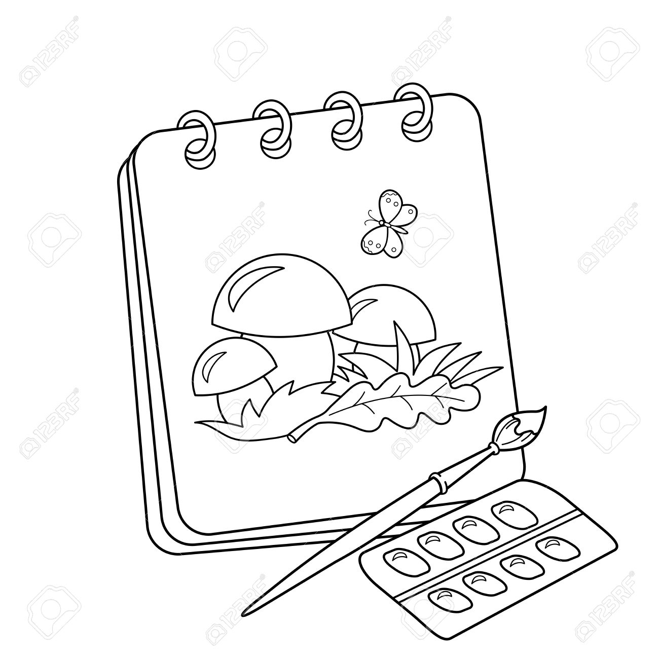 1300x1300 Coloring Page Outline Of Cartoon Album Or Sketchbook With Brush