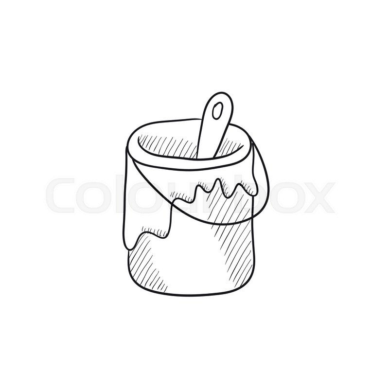 800x800 Paint Brush In The Paint Tin Vector Sketch Icon Isolated