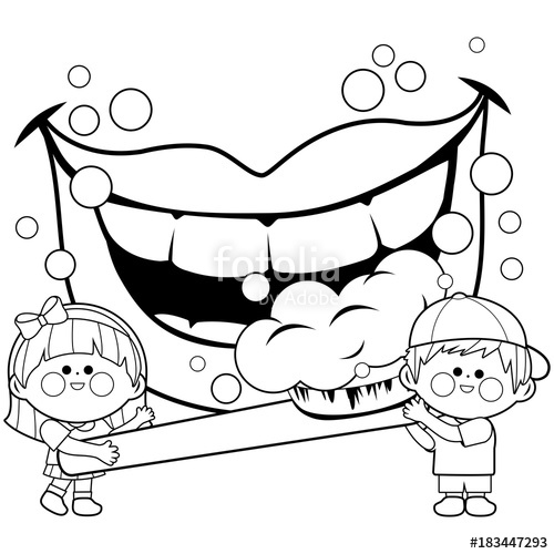 500x500 Children Holding A Toothbrush And Brushing Teeth. Coloring Book