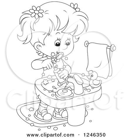 450x470 Clipart Of A Black And White Girl Brushing Her Teeth