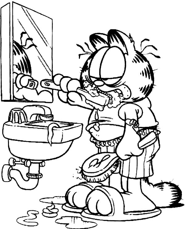 600x740 Garfield Brush His Teeth In Dental Health Coloring Page Color Luna