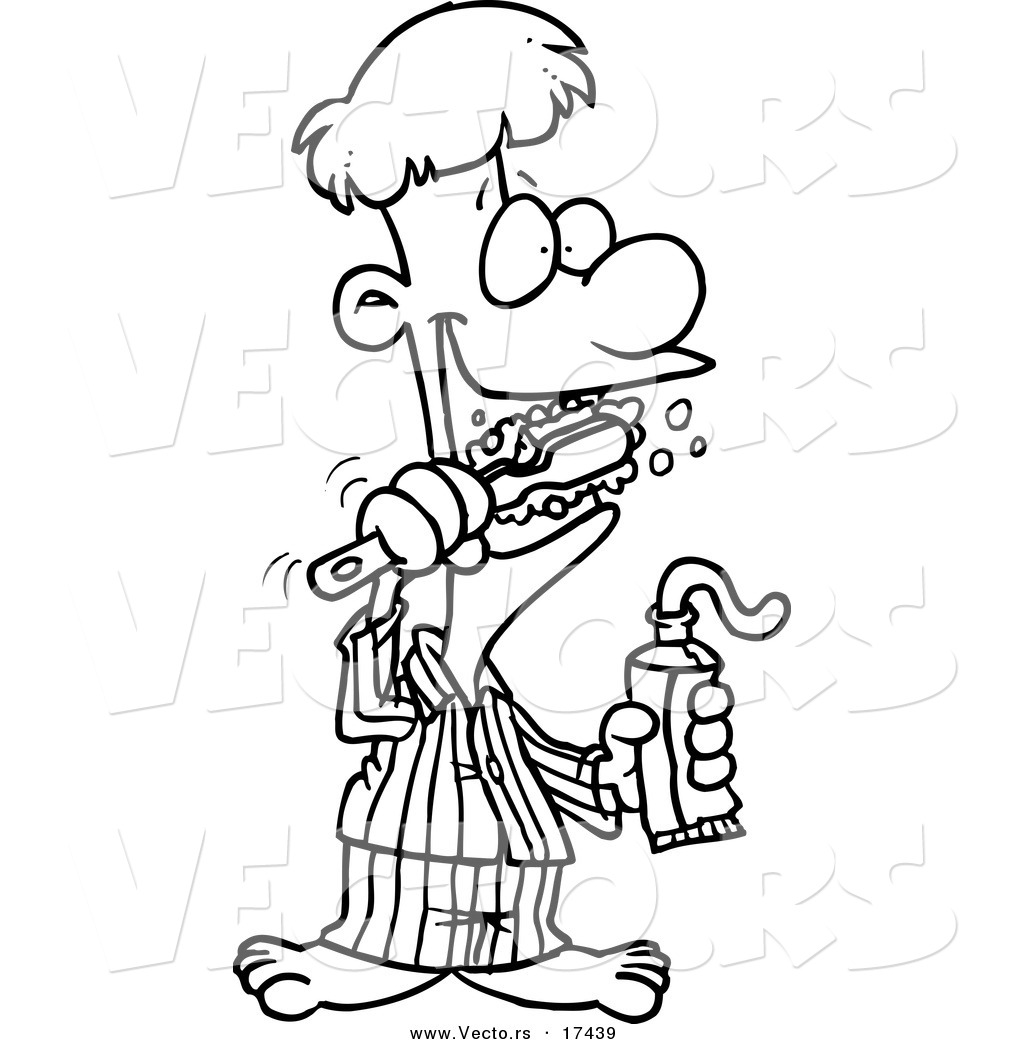1024x1044 Vector Of A Cartoon Man Brushing His Teeth