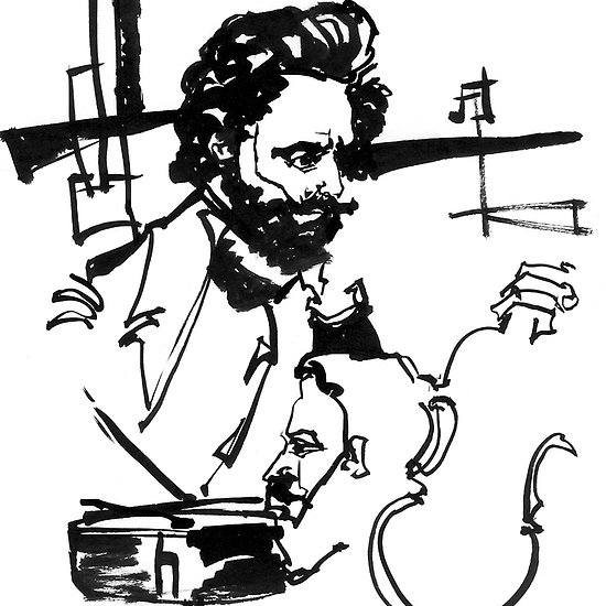 550x550 Brush And Ink Sketch. Detail Portrait Of The Band. Sketches