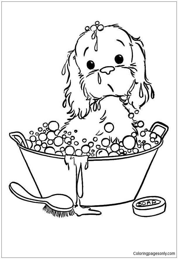 608x881 The Puppy Taking A Bubble Bath Puppy Coloring Page