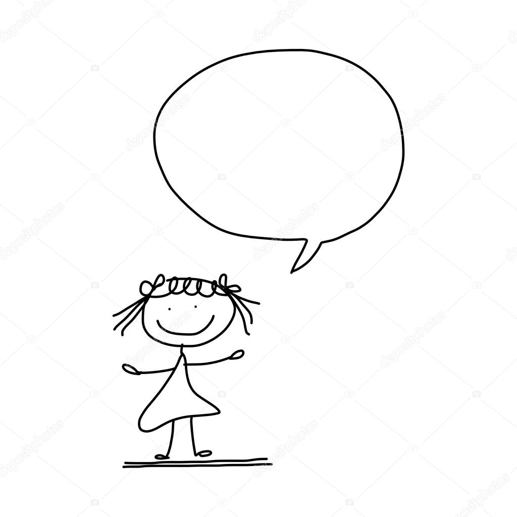 1024x1024 Hand Drawing Cartoon Of A Small Girl With Speech Bubble Stock