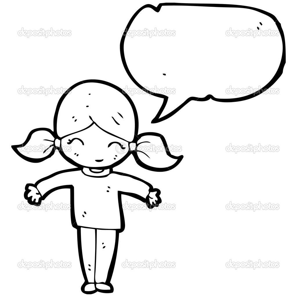 1024x1024 Cartoon Drawing Little Girl Little Girl With Speech Bubble Stock