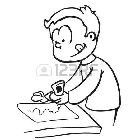450x450 Little Boy With Thought Bubble Gluing Paper Cartoon Royalty Free