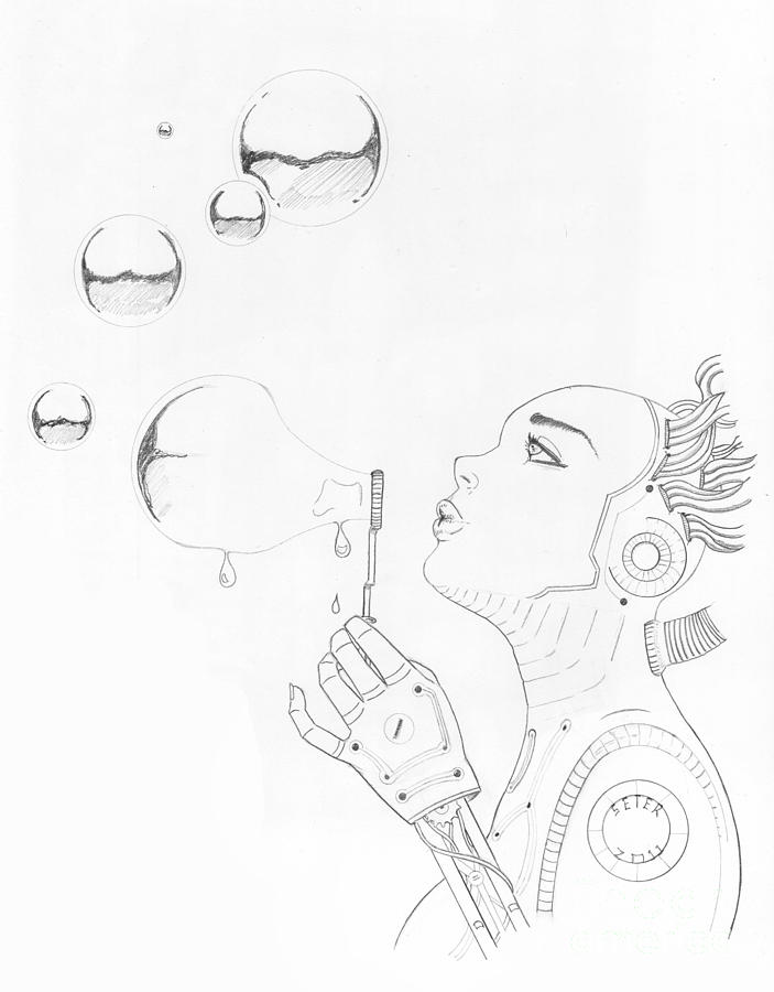 703x900 Robot Bubbles Drawing By David Seter