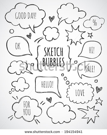 374x470 Vector Hand Drawn Set Of Sketch Speech Bubbles Clouds Rounds