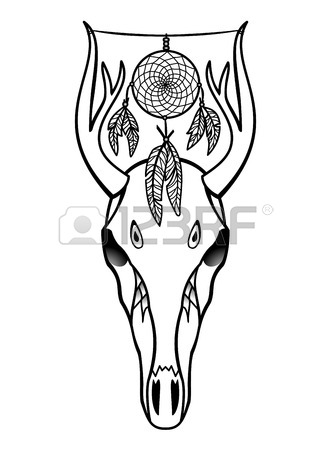 331x450 Deer Skull Black White Sketch, Illustrations Drawing Cow Skull