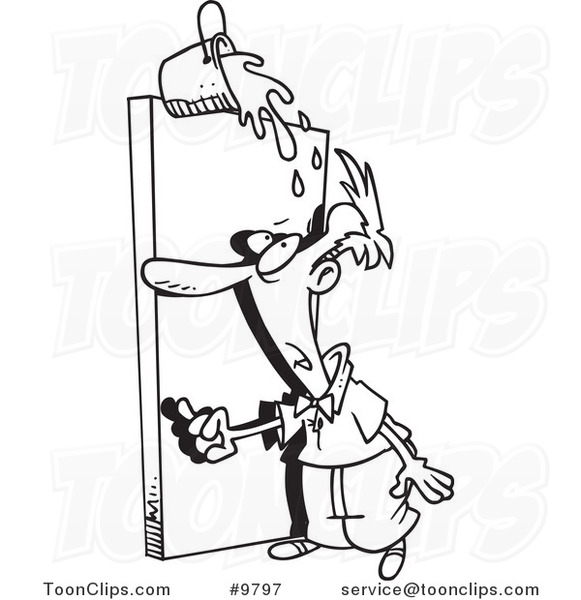 581x600 Cartoon Black And White Line Drawing Of A Bucket Of Water Spilling
