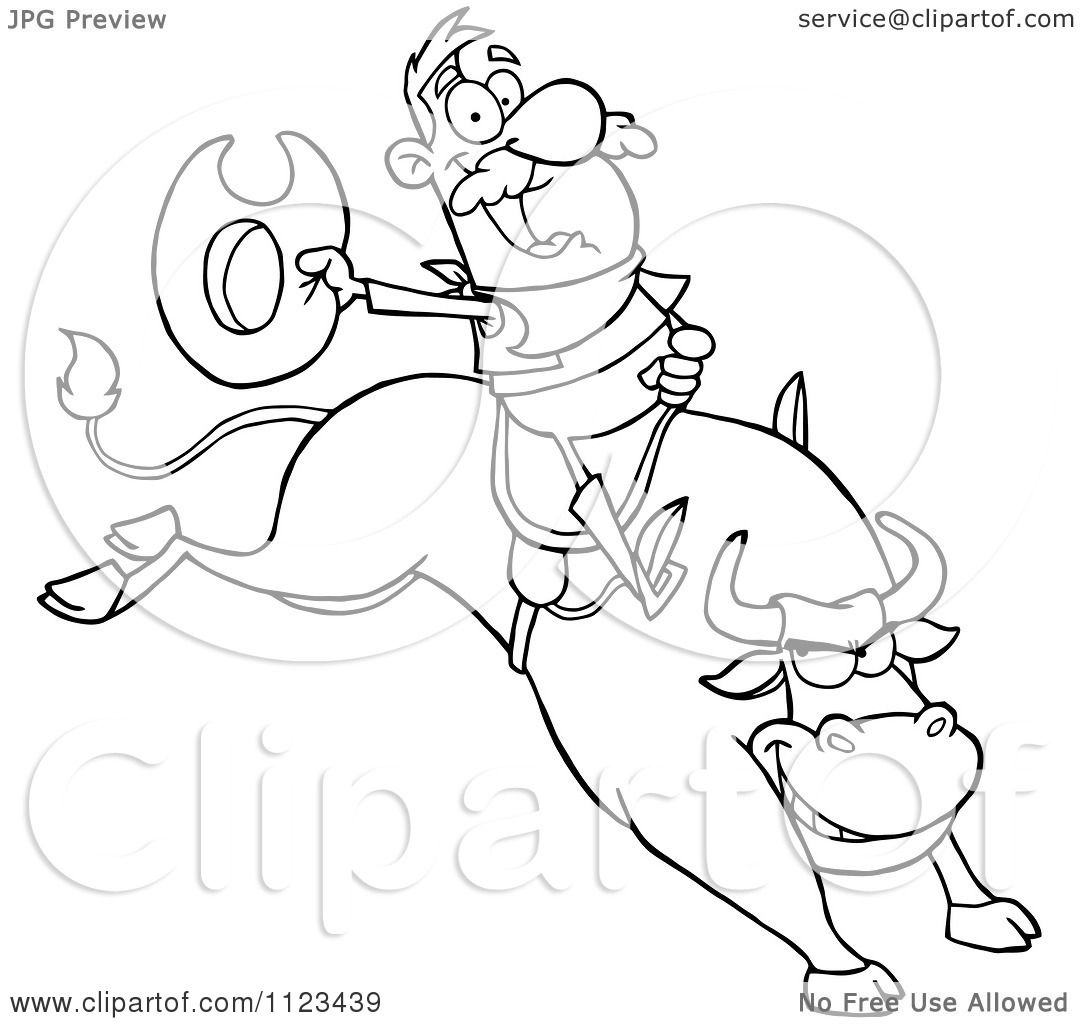 1080x1024 Cartoon Of An Outlined Rodeo Cowboy On A Bucking Bull