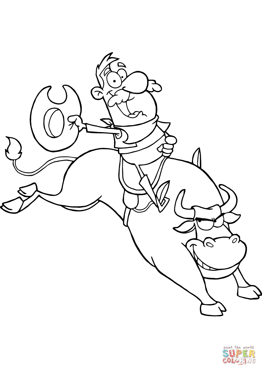 919x1300 Cowboy Riding Bull In Rodeo Coloring Page Free Printable