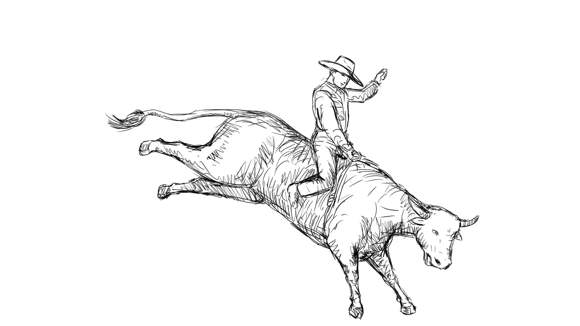 1920x1080 2dnimation Motion Graphics Showing Rodeo Cowboy Riding