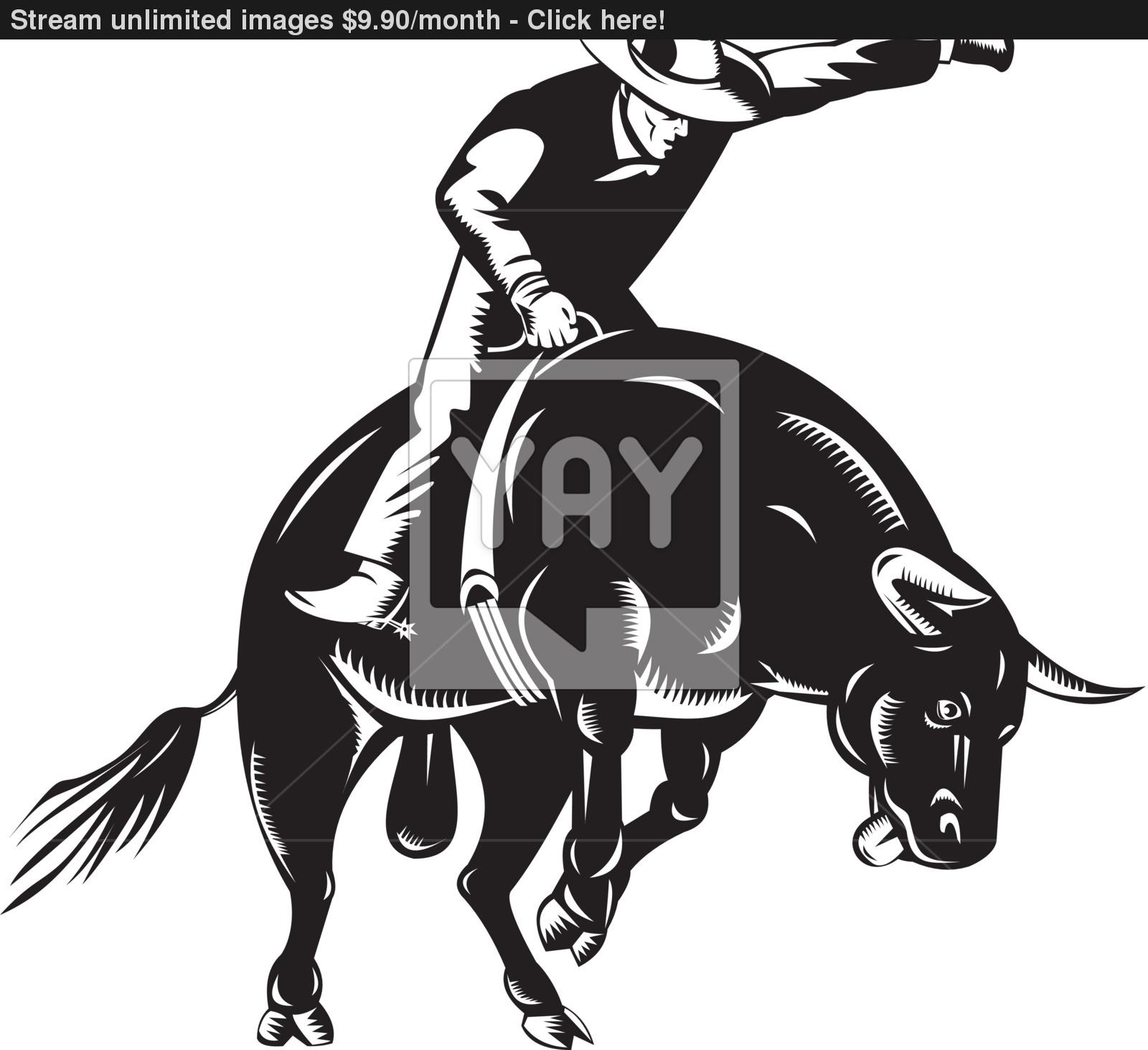 1600x1463 Rodeo Cowboy Bull Riding Retro Vector