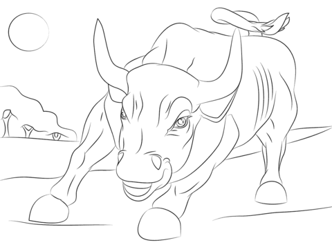 480x358 Wall Street Bull Coloring Page