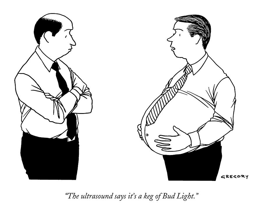 900x738 One Man Holding His Bloated Stomach Drawing By Alex Gregory