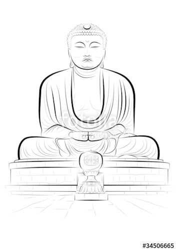 354x500 Vector Drawing Color Giant Buddha Monument In Kamakura, Japan