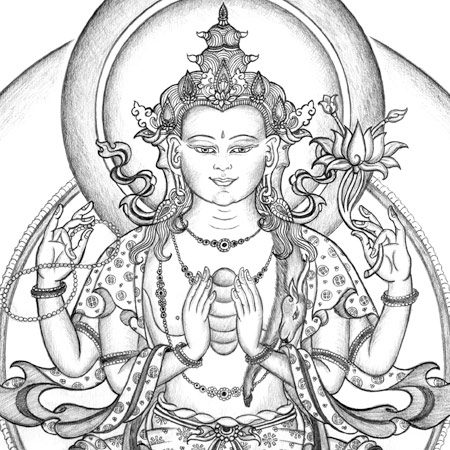 450x450 Avalokiteshvara Thangka Drawing Chenrezig Thangka Drawing
