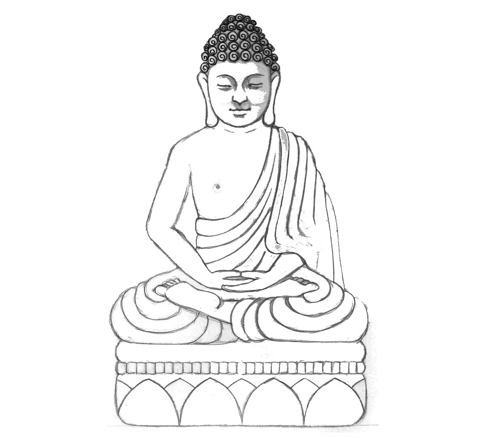 1000x905 Sandstone Buddha Drawing Drawn, Re Drawn And Photocopied,