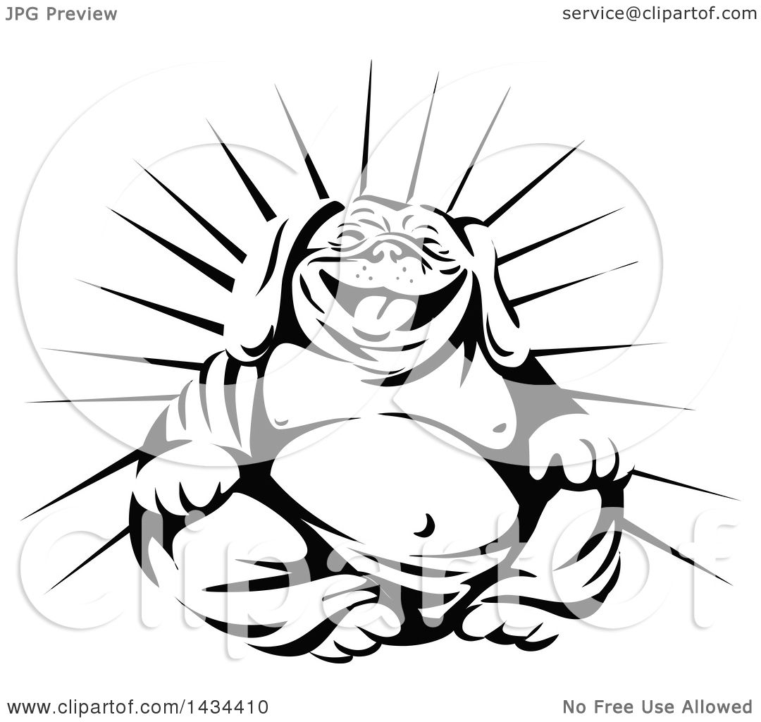1080x1024 Clipart Of A Retro Black And White Laughing Buddha Bulldog